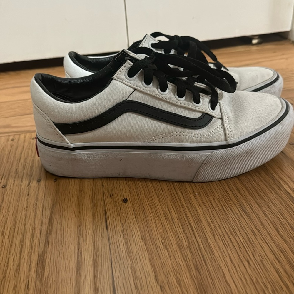 VANS Custom White & Black Old Skool Platforms - Women’s size 6.5